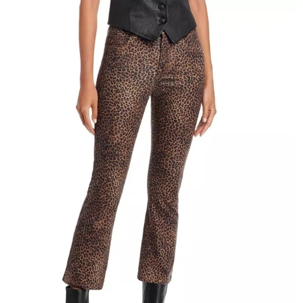 FRAME Le Crop Mini Mid-Rise Coated Bootcut Jeans Leopard 26 NWT